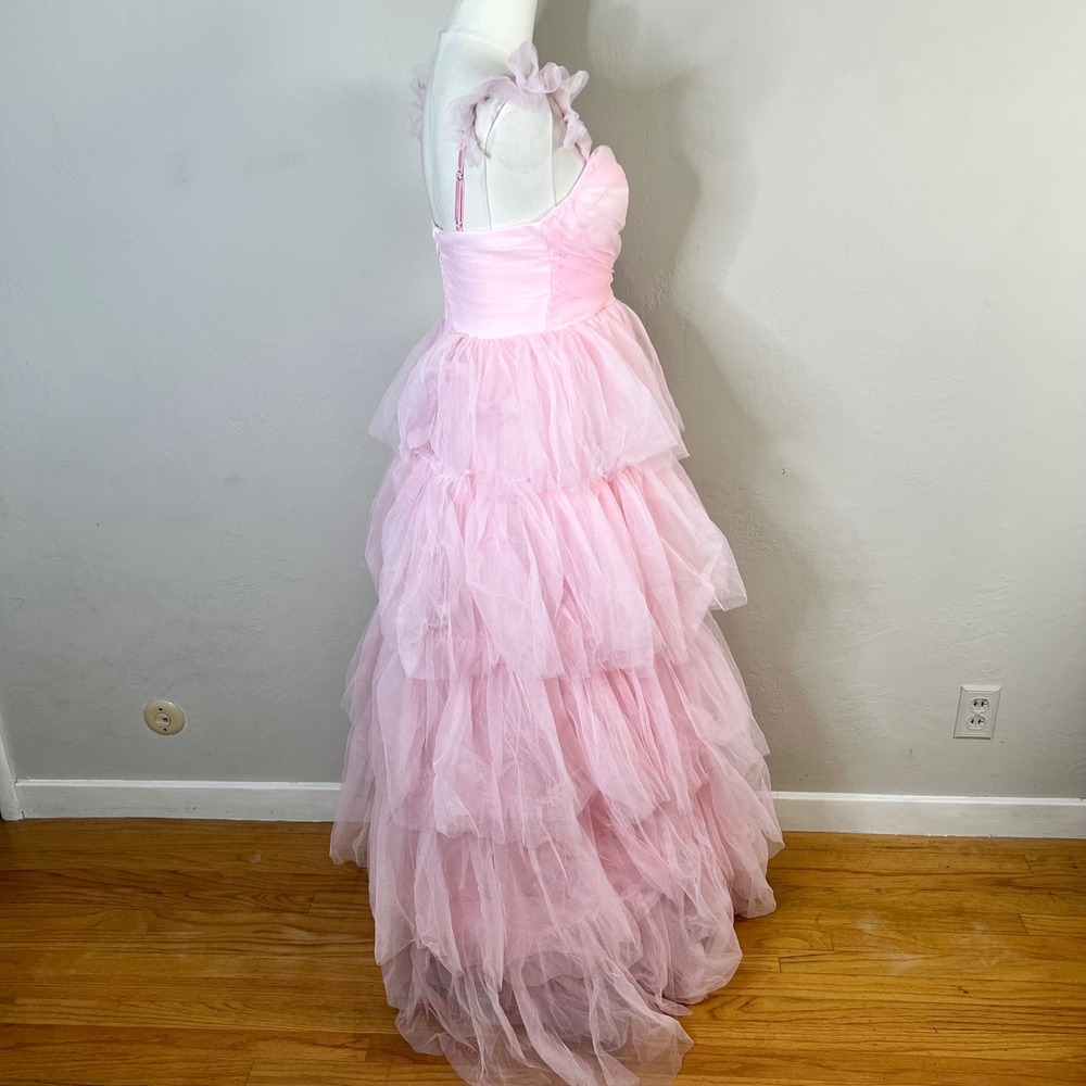 Lulus Gown Size S Pink Tulle Tiered Ruffle New Prom Formal Sweetheart Bustier - Picture 5 of 9